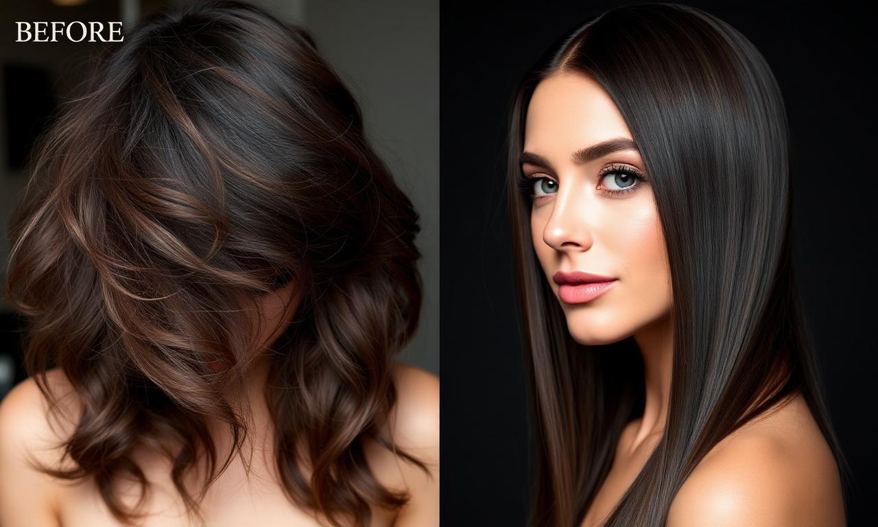 Antes e depois usando a escova alisadora